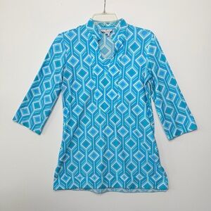 JUDE CONNALLY Preppy Aqua Blue Chevron Diamon Tunic SMALL Classic Jude Cloth EUC